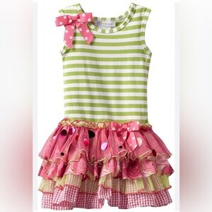 Bonnie Jean Green & Pink Striped Tank Dress with Sequin Tulle Skirt